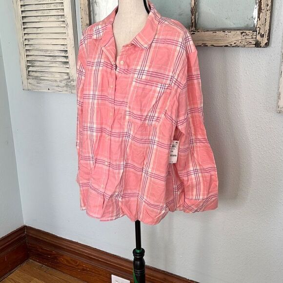 Style & Co Womens Shirt Button Down Long Sleeve Plaid Pink Size 3X NWT - Picture 2 of 11